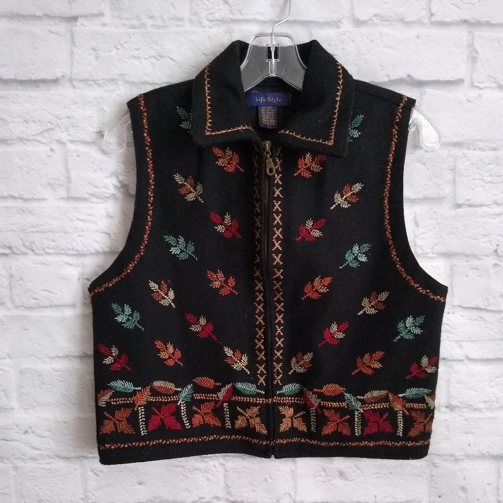 Vintage Wool Embroidered Boho Vest